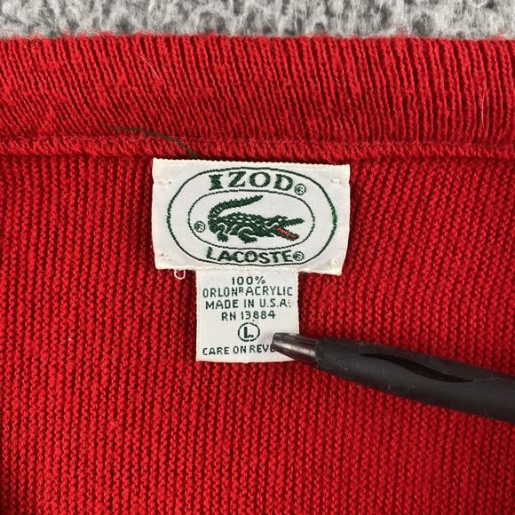 Vtg Izod Lacoste Red Orlon Acrylic V-Neck Sweater Men’s Sz Large Gator USA Made - Picture 3 of 9